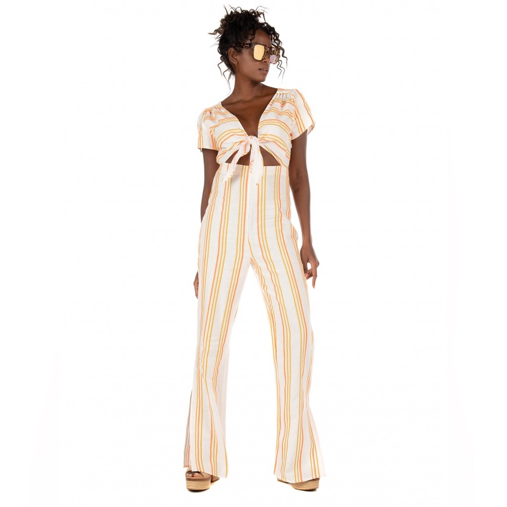 Kendall and Kylie Neon Striped Linen Jumpsuit Size XS (New with tags)